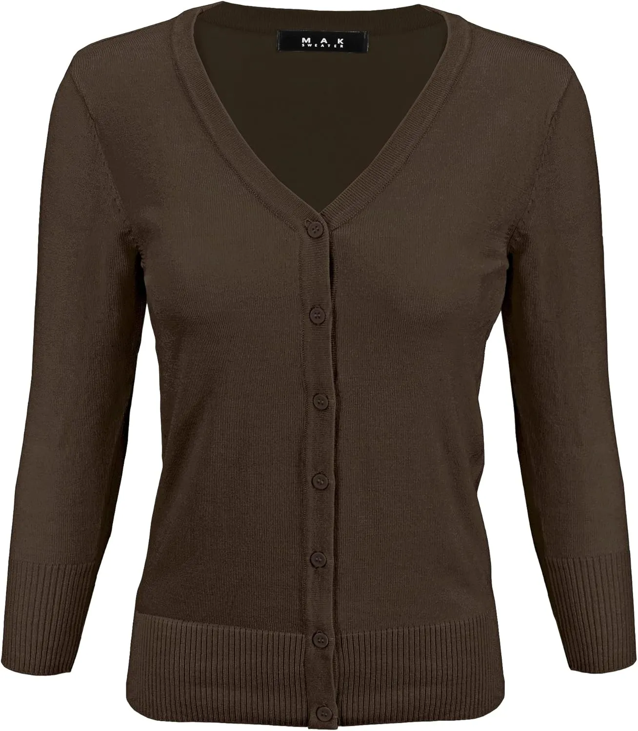 YEMAK Women's Knit Cardigan Sweater  3/4 Sleeve V-Neck Basic Classic Casual Button Down Soft Lightweight Top (S-3XL)