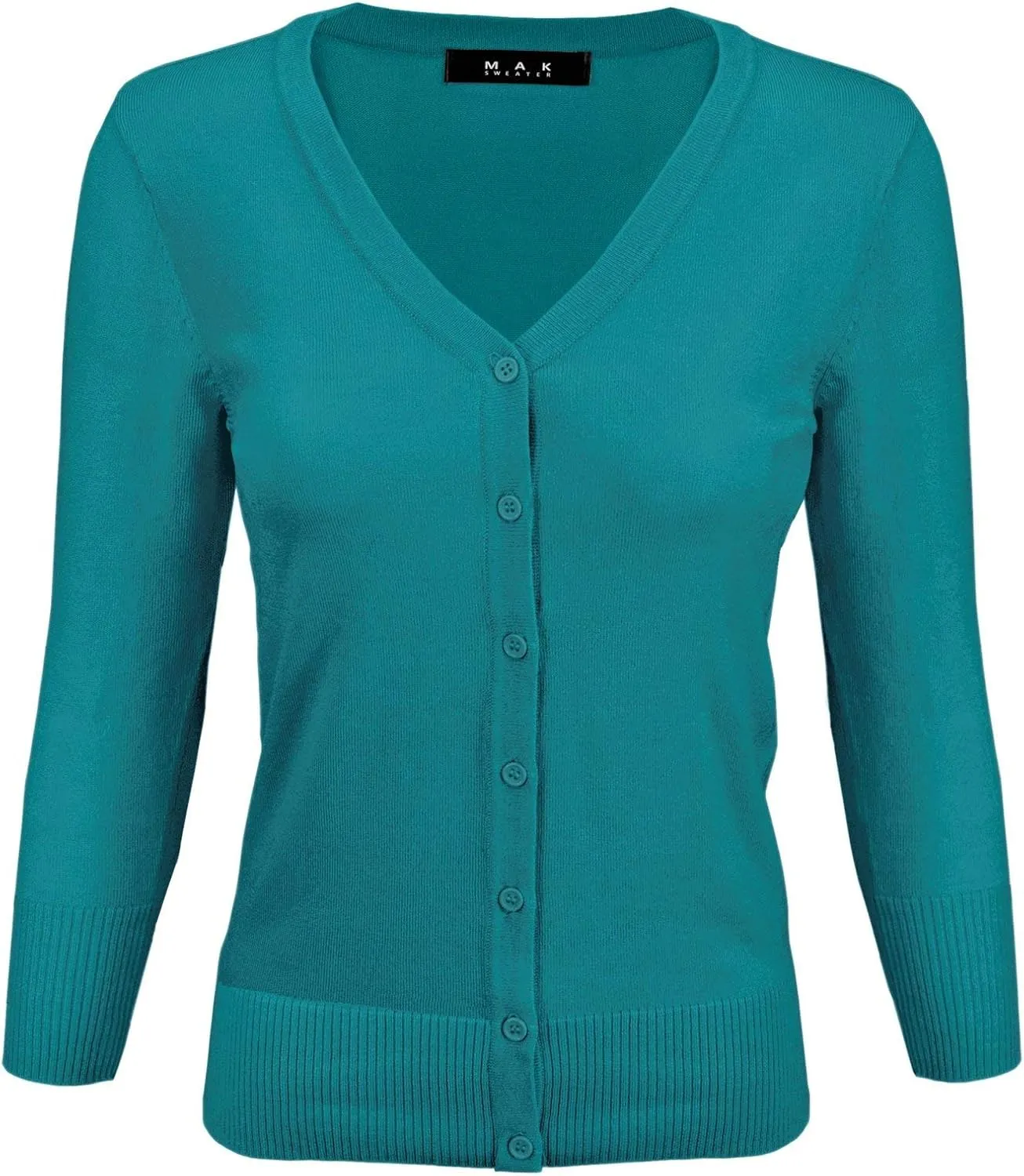 YEMAK Women's Knit Cardigan Sweater  3/4 Sleeve V-Neck Basic Classic Casual Button Down Soft Lightweight Top (S-3XL)