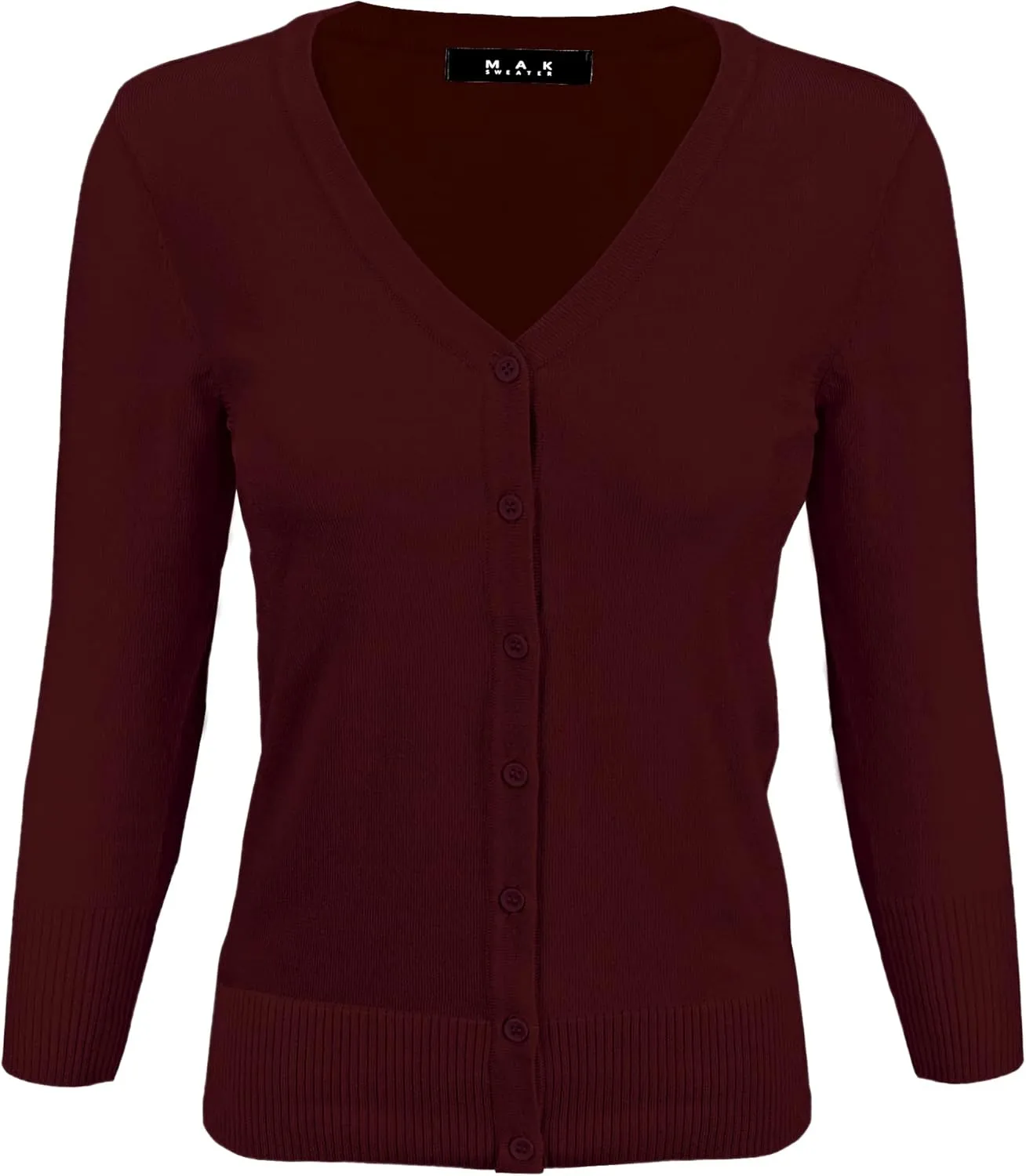 YEMAK Women's Knit Cardigan Sweater  3/4 Sleeve V-Neck Basic Classic Casual Button Down Soft Lightweight Top (S-3XL)