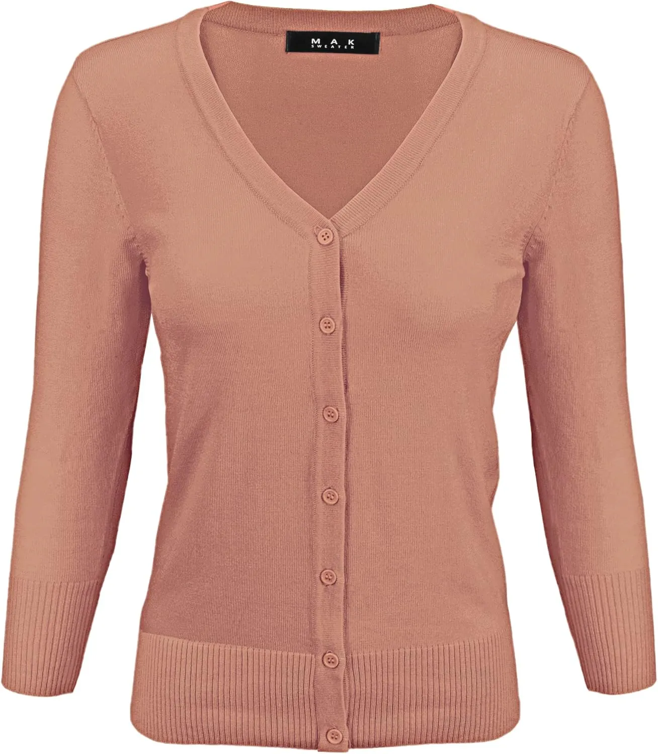 YEMAK Women's Knit Cardigan Sweater  3/4 Sleeve V-Neck Basic Classic Casual Button Down Soft Lightweight Top (S-3XL)