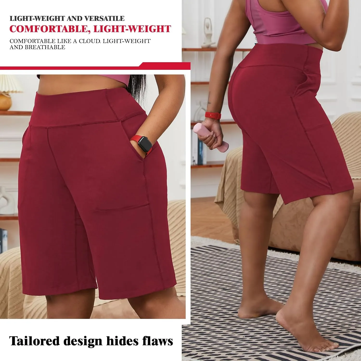 YOHOYOHA Plus Size Women Yoga Shorts-Capris Pants Wide Leg Casual Workout Pants