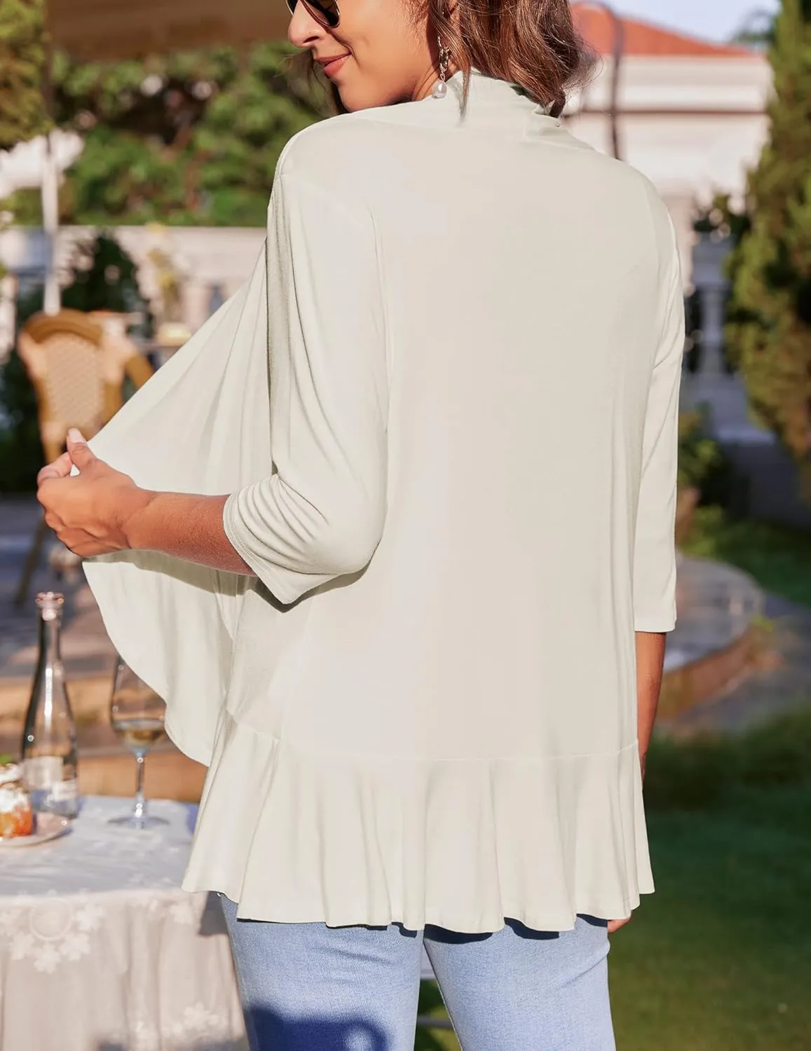Zeagoo Women's Open Front Cardigan 3/4 Sleeve Draped Ruffles Soft Knit Sweaters S-3XL